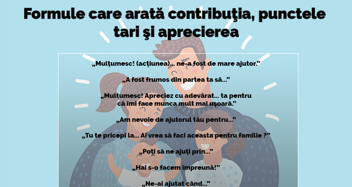 Formule care arată contribuția, punctele tari și aprecierea